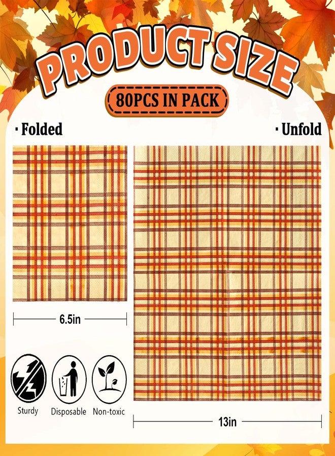 Whaline 80Pcs Fall Paper Napkins Buffalo Plaid Disposable Napkins Yellow Red Brown Checkered Luncheon Dinner Table Napkins for Thanksgiving Autumn Harvest Party Decor Supplies - Image 2